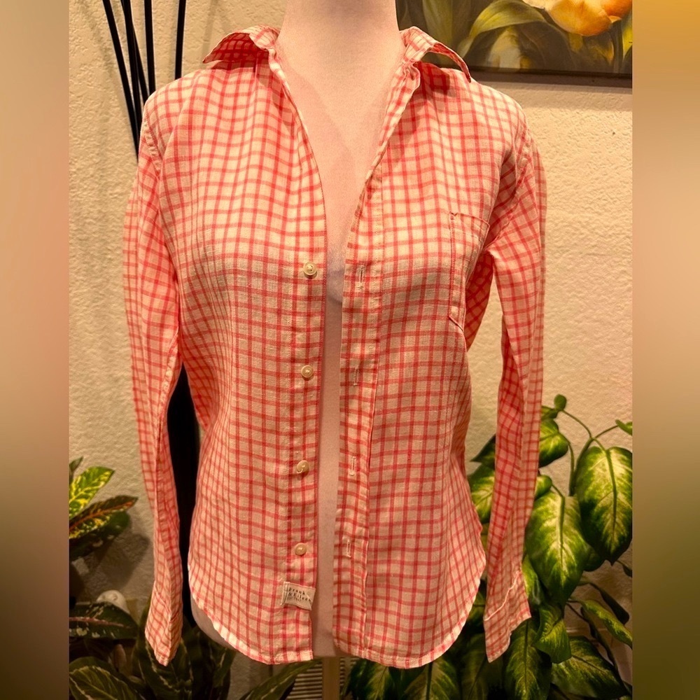 Frank & Eileen pink/white checkered button down shirt size XS
